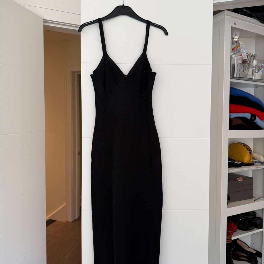 STAUD Black Maxi Slip Dress with Thin Straps